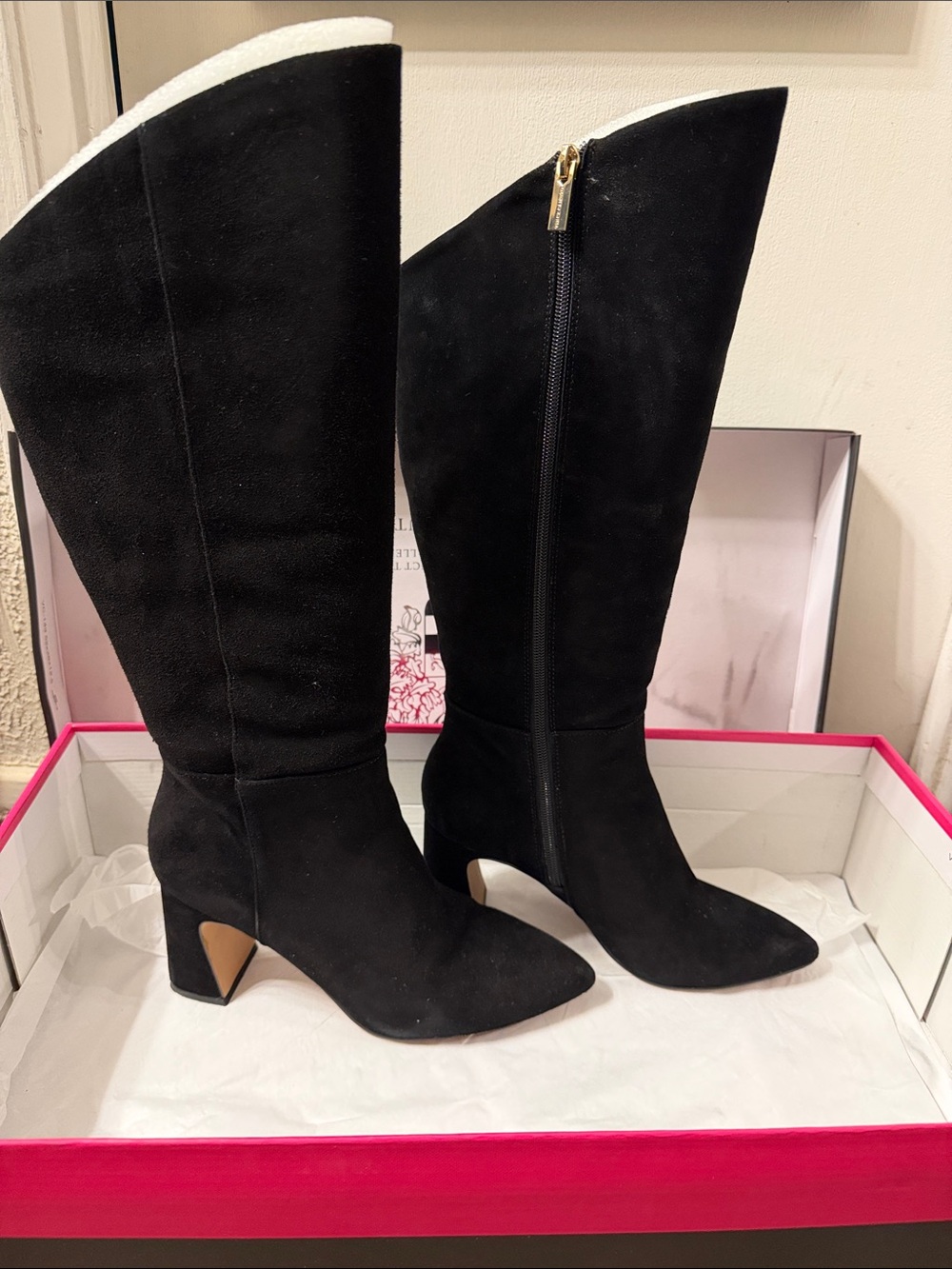 Vince camuto Black Suede Knee-High Boots with Block Heel